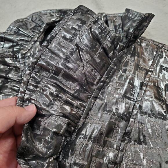 Ruby Road Petite Silver Black Metallic Ruffle Collar Lightweight Jacket Women 4 - Picture 3 of 9